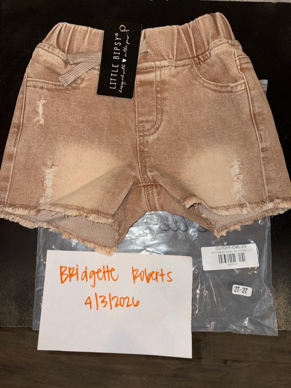 Little Bipsy Tan Distressed Denim Cutoff Shorts